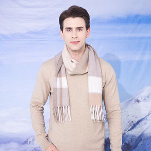 Écharpe longue unisexe en cachemire à carreaux, douce, motif écossais, avec franges finies à la main, respirante, pour automne-hiver - Product Image 1