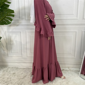 Robe maxi d'été de couleur unie avec manches à volants pour femmes musulmanes en vacances 6530 # - Product Image 3