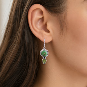 Orecchini Pendenti Vintage Verde-Blu per Donna, Gioielli Eleganti e alla Moda - Product Image 2
