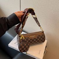 Tas Selempang Barrel Desainer Mewah dengan Dompet Koin, Tas Bahu Kulit PU Motif Vintage untuk Wanita