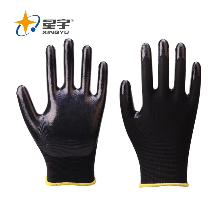 Nbr Work Gloves Mechanic Gloves Safety Working Industrial Iron Nitrile Gloves 13G Polyester 6000 Pairs 7-11,S-XXL Anti-abrasion