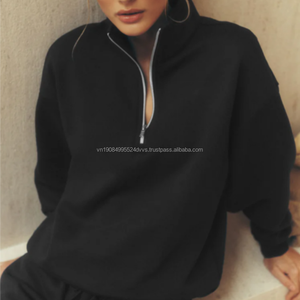 Sweat-shirt unisexe décontracté et respirant en maille tricotée avec logo 3D brodé le long du col zippé, coupe ample, collection 2026, best-seller - Product Image 4