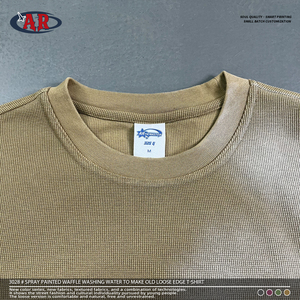 Camiseta de Manga Corta para Hombre, Estilo Urbano Moderno, 325g, con Estampado de Cuadros en Relieve, Lavada y Desgastada, con Bordes Deshilachados, ODM/OEM - Product Image 2