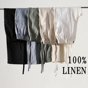 Wholesale Custom <b>Men</b> 100% Linen Pants OEM Drawstring Casual Trousers Summer Breathable Loose Fit Linen Clothing Factory TKAN7724 - Product Image 1