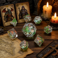 Ensemble de dés en résine faits à la main, dés polyédriques à paillettes vertes pour les jeux de rôle Dungeons and Dragons, jeu de table, cadeau