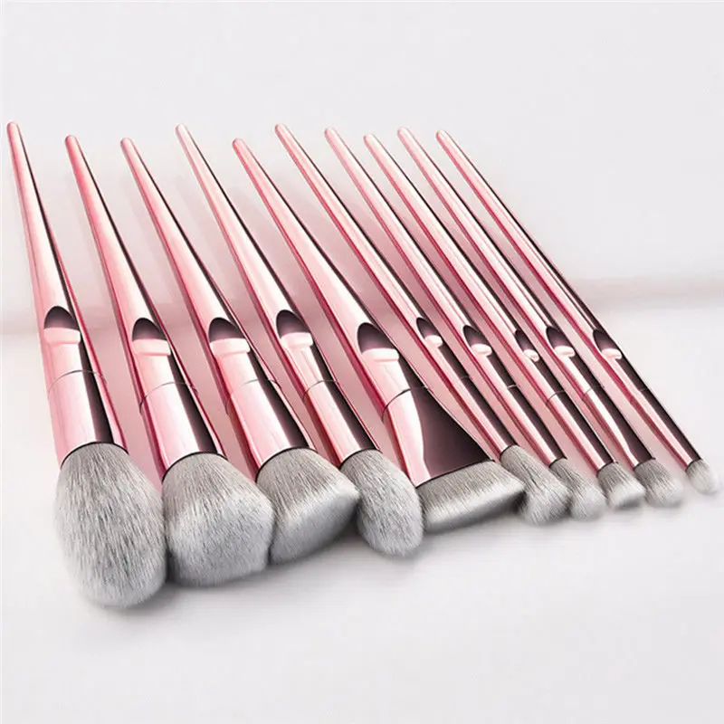 Profissional 10 pcs Rose Ouro em Placas de Plástico Alça Meninas Diário de Blush Make Up Brushes Makeup Brush Set Com Caso