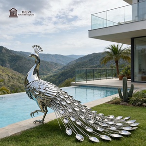 Statua d'Arte in Metallo TREVI Grande Scultura di <span class=keywords><strong>Pavone</strong></span> in Acciaio Inossidabile per Decorazione Esterna a Bordo Piscina - Product Image 6