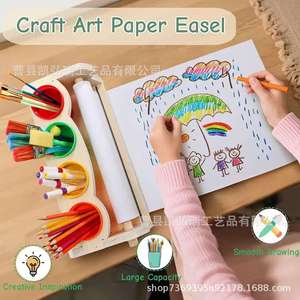 Home Wooden Children's Drawing Paper Holder, Drawing Paper <b>Roll</b> Rotating Stand, Desktop Drawing and Doodling <b>Tool</b> Set with Pen - Product Image 4