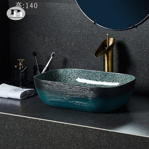 Lavabo rectangulaire en céramique pour <span class=keywords><strong>salle</strong></span> <span class=keywords><strong>de</strong></span> <span class=keywords><strong>bain</strong></span>, design contemporain, <span class=keywords><strong>vert</strong></span> et noir, fait main, facile à nettoyer, en porcelaine - Product Image 1