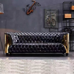 Sofá de Cuero Encerado Industrial Americano de Alta Gama Personalizado con Hebillas, Sofá de Espera para Salón de Belleza y Recepción de Oficina - Product Image 2