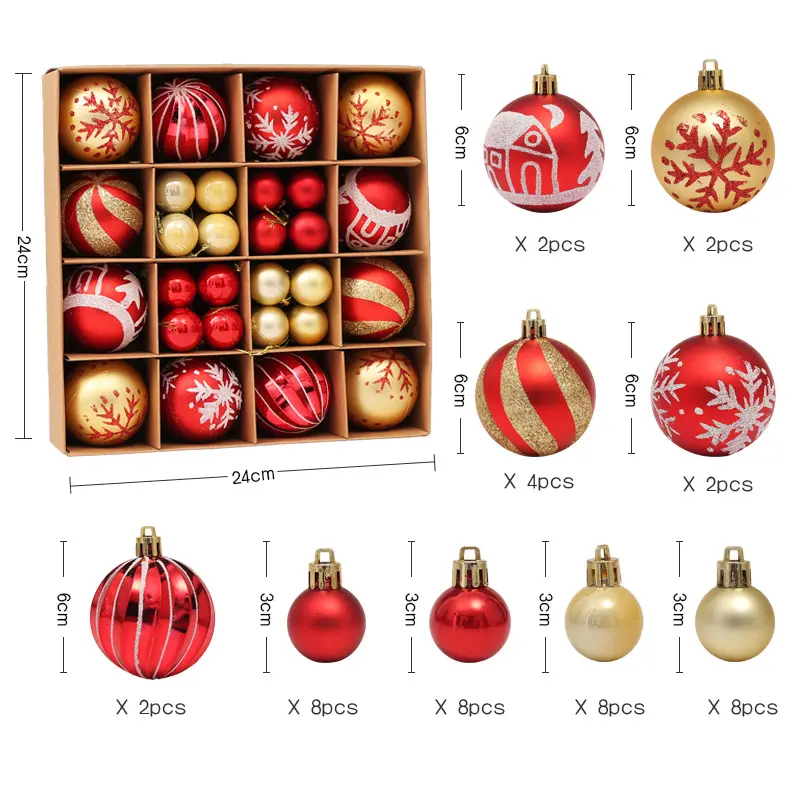 Bola de decoración de árbol de Navidad Duoyou, Bola de decoración de fiesta de 3cm/6cm, adorno de Navidad para el hogar, 42 piezas como conjunto