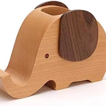Pencil Holder Creative Elephant Gifts Toys Wooden Cute Pencil Holder and Cell Phone Stand for Office Desk