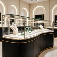 Vitrine de présentation de bijoux en verre personnalisée, comptoir d'exposition en or poli pour magasin