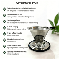 Filtre à café conique en acier inoxydable de qualité alimentaire, pour préparation manuelle, maille classique, personnalisable OEM, pour barista à domicile