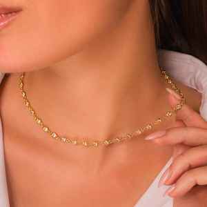 Round Brilliant Moissanite Diamond Link <b>Necklace</b> 925 Sterling Silver Gold Plated Dainty <b>Statement</b> Wedding Engagement Gift - Product Image 2