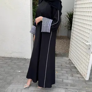 Yibaoli üretici boru İslami eid dubai 2024 ile iyi yapılmış siyah ve taro abaya elbise