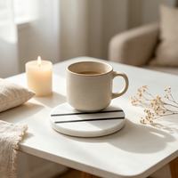 Sous-verres ronds en marbre blanc avec incrustation de marbre noir, nouveau design, ensemble cadeau pour la cuisine