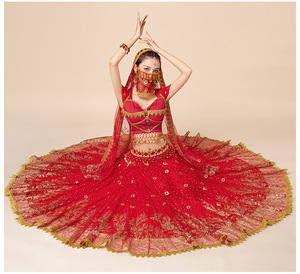 Vestido de Halloween para Mujer, Lujoso y Brillante, de Poliéster con Patrón Dorado, Disfraz Indio de la Princesa Jazmín de Aladdín, para Danza del Vientre y Bollywood - Product Image 2