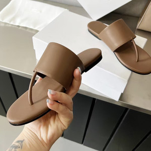 Sandales plates à lanière unique en cuir de vache véritable style ROW pour <span class=keywords><strong>femme</strong></span> – Nouveauté plage et extérieur, design minimaliste - Product Image 5