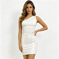 Robe Mini Cocktail Moulante Blanche Personnalisée pour Femme, à Une Épaule, avec Nœud Latéral et Fermeture Éclair au Dos, Fabrication OEM ODM Directe Usine
