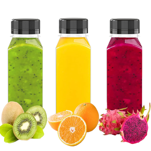 Bouteille de jus transparente vide de 350 ml sans BPA avec étiquette personnalisée, vente en gros de bouteilles de boissons carrées jetables en PET avec différents bouchons - Product Image 4