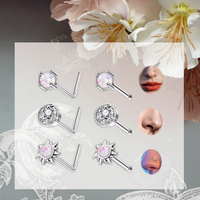 Anneau nasal en acier inoxydable avec strass et lune en cristal Piercing en forme de L pour nez Bijoux de corps pour femmes et hommes