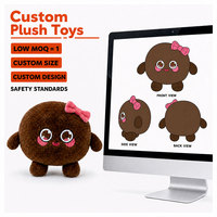Peluche mignonne ronde marron avec nœud rose brodé, visage personnalisé, fabrication OEM ODM, cadeau d'usine