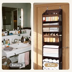 Over The Door Organizer 5 Tier Hanging <b>Storage</b> With Clear Windows <b>For</b> Bathroom <b>Kitchen</b> Closet Dark Brown - Product Image 4