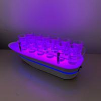 Présentoir lumineux LED pour 12 verres à shot en forme de bateau, rechargeable, en acrylique, plateau pour verres à vin lumineux pour bar et KTV