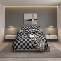 Ensemble de literie moderne en microfibre à motif quadrillé quatre couleurs, 3 pièces, taille king, housse de couette et 2 taies d'oreiller imprimées, 100% polyester, pour la maison