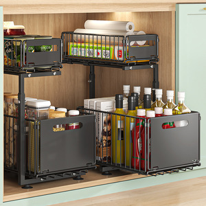 Armoire <span class=keywords><strong>à</strong></span> tiroirs en métal pliable avec <span class=keywords><strong>support</strong></span> stratifié coulissant porte-épices <span class=keywords><strong>support</strong></span> d'assaisonnement de stockage d'évier inférieur pour la vaisselle - Product Image 3
