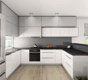 Cuisine modulaire en bois MDF de style ferme en forme de U personnalisée, moderne, RTA pour appartement et villa - Product Image 4