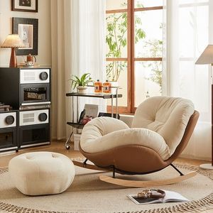 Poltrona Rosa Economica con Poggiapiedi, Set di Sedie Moderne in Tessuto Morbido <span class=keywords><strong>per</strong></span> <span class=keywords><strong>Soggiorno</strong></span>, Comoda <span class=keywords><strong>Sedia</strong></span> a Dondolo di Design <span class=keywords><strong>per</strong></span> il Relax - Product Image 3