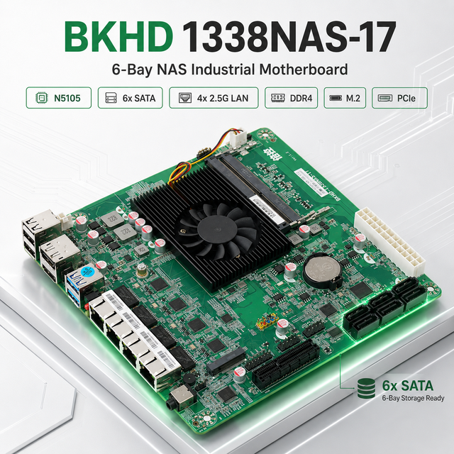 BKHD 1338NAS-17 NAS Motherboard Intel Celeron N5105 6x SATA 1x M.2 SSD 4x2.5G I226V LAN Mini ITX Storage Mainboard Home Server