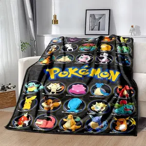 Selimut flanel Anime pokemon, Pikachu Sofa rumah mewah, selimut istirahat makan siang, seprai siswa anak-anak, penutup tidur siang untuk hadiah anak-anak