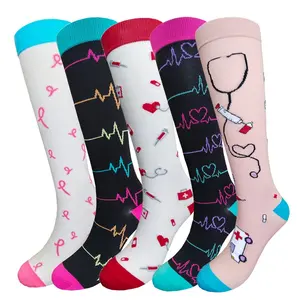 Custom 15-20mmhg casual nylon elastic knee high sports spandex compression socks for nurses