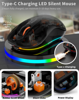 Souris de jeu ergonomique avec rétroéclairage LED, clic silencieux, optique, rechargeable, compatible MacBook/ordinateur portable, design transparent sans fil, en stock