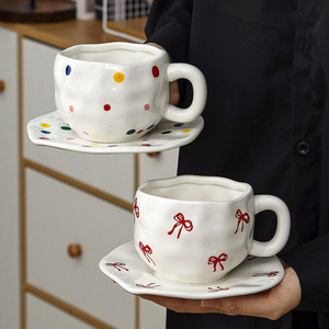 Juego de Taza y Platillo de Café para Comercio Exterior, Estilo Ins, Fresco y Lindo, Taza de Cerámica Pintada a Mano y Tejida a Mano para Té de la Tarde - Product Image 3