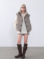 Veste matelassée en mélange de cachemire pour femme, col montant, fermeture à boutons, poches passepoilées, coupe ample et oversize, respirante, pour l'hiver