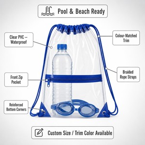 Custom Clear PVC Drawstring <b>Bag</b> <b>Waterproof</b> Pool <b>Bag</b> 3 Colors OEM Transparent Cinch Sack for Beach <b>Swim</b> Outdoor Wholesale - Product Image 2