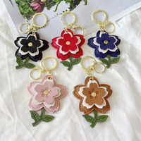 Nouveau porte-clés léger et durable en cuir, motif fleur d'hibiscus, orchidée, marguerite, pour sac à main