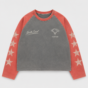Acid Wash <b>Raglan</b> <b>T</b>-<b>shirt</b> Long <b>Sleeve</b> Contrast 100% Cotton Boxy Fit Tee Eagle Graphic Print Vintage Streetwear Custom Men <b>T</b> <b>Shirt</b> - Product Image 1
