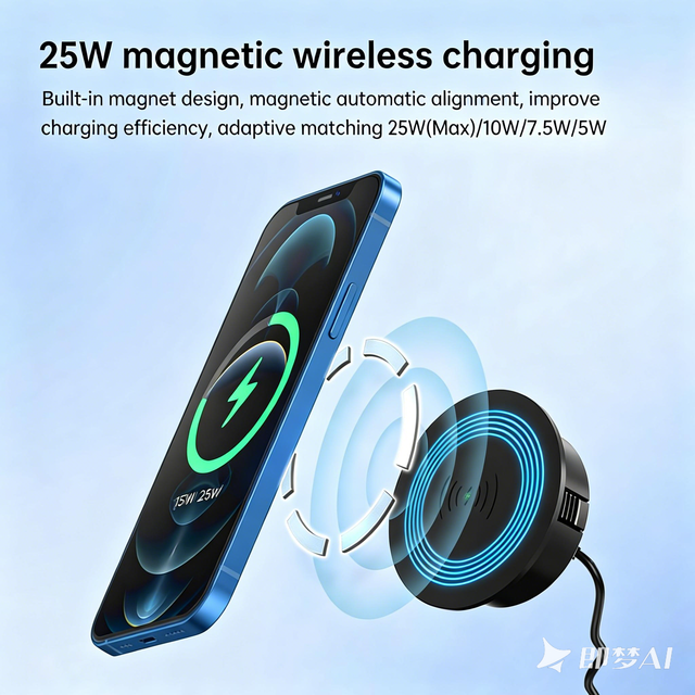 Factory Price 25W Embedded Wireless Charger 60mm Hot Sale Desk Grommet Hub OEM Magnetic Fast Charging Pad for Furniture Desk