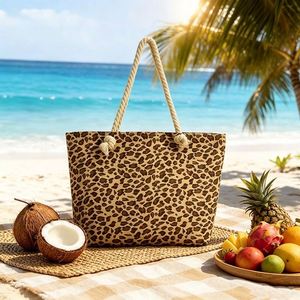 Custom Leopard Print Tote <b>Large</b> Capacity Canvas Shoulder <b>Bag</b> for Shopping Travel Wholesale - Product Image 1