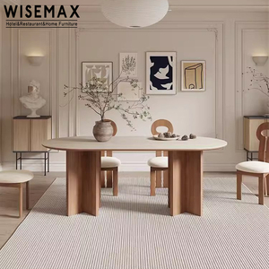 WISEMAX Japandi Furniture <strong>Mesa</strong> De Comedor Dining Room Furniture Solid Wood Travertine Slate Oval Dining <strong>Table</strong> for 8 Seats - Product Image 1