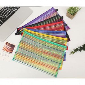 Colorful Mesh Zipper Pouches A4 Size Office Supply Organizer PVC PP Paper Document <b>File</b> Pencil <b>Case</b> Travel Accessory Storage - Product Image 2