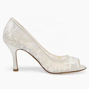 Nakış fildişi örgü nedime bayanlar ayakkabı açık toe düğün kadın ayakkabı - Product Image 2
