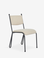 Chaise de salle à manger rembourrée en tissu de lin naturel avec pieds en fer peints en noir, assise rembourrée douce, idéale pour la maison, les restaurants et les cafés