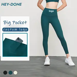 Heydone özel Logo nervürlü örgü egzersiz moda Yoga pantolon hızlı kuru kadınlar için atletik ezme popo kaldırma tayt spor