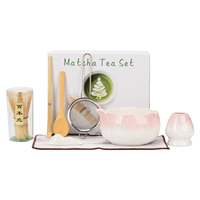 Ensemble de thé matcha japonais personnalisé OEM ODM avec logo, 8 pièces, bol à matcha en céramique effet craquelé, kit de cérémonie du thé à bord cannelé, fouet en bambou, boîte cadeau